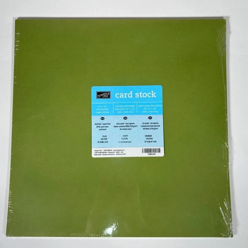 Stampin Up Old Olive 12x12 Cardstock 80lb 20‎ Sheets New Sealed 106544 Retired